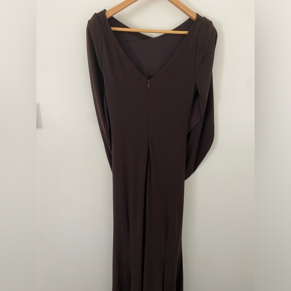 Betsy & Adam Miriam Long Knit Jersey Draped Gown in brown size 10 - Picture 2 of 6